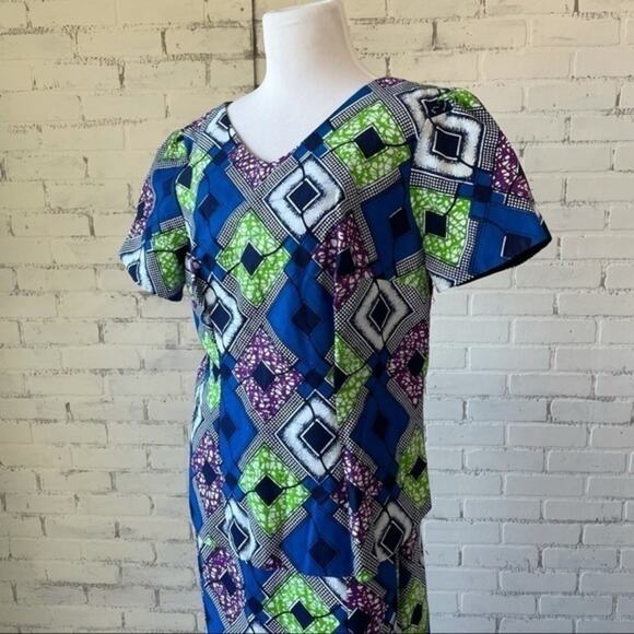 Traditional African Two Pc Dress Set Wax Fabric Blue Green Purple Custom Kitenge - Picture 15 of 15